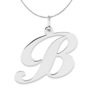 Silver, Ella Collection, LG Fancy Script Initial B Necklace - 20 In